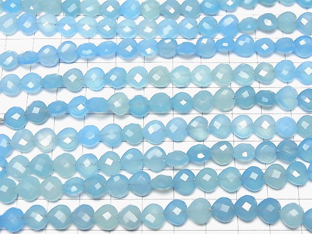 [Video] Blue Chalcedony AAA Vertical Hole Heart cut 8x8mm half or 1strand beads (aprx.6inch / 16cm)
