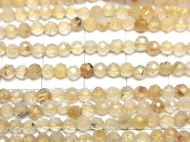 [Video]High Quality! Rutilated Quartz AA++ Faceted Round 3mm 1strand beads (aprx.15inch/38cm)