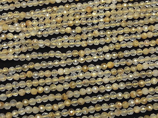 [Video]High Quality! Rutilated Quartz AA++ Faceted Round 3mm 1strand beads (aprx.15inch/38cm)