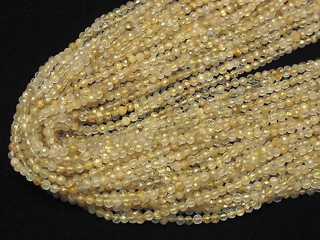 [Video]High Quality! Rutilated Quartz AA++ Faceted Round 3mm 1strand beads (aprx.15inch/38cm)