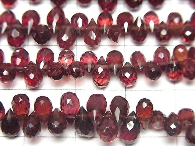 [Video]High Quality Mozambique Garnet AAA- Drop Faceted Briolette half or 1strand beads (aprx.7inch/18cm)