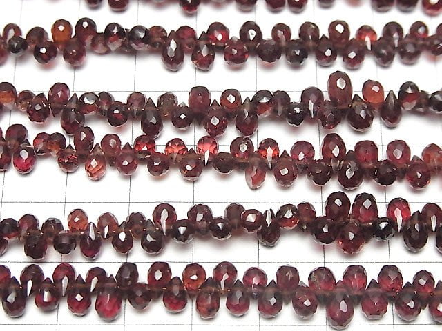 [Video]High Quality Mozambique Garnet AAA- Drop Faceted Briolette half or 1strand beads (aprx.7inch/18cm)