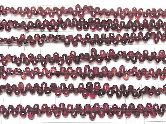 [Video]High Quality Mozambique Garnet AAA- Drop Faceted Briolette half or 1strand beads (aprx.7inch/18cm)