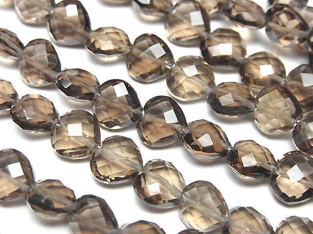 [Video] High Quality Smoky Quartz AAA- Vertical Hole Heart cut 8x8mm half or 1strand beads (aprx.6inch / 16cm)