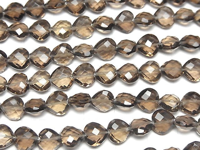 [Video] High Quality Smoky Quartz AAA- Vertical Hole Heart cut 8x8mm half or 1strand beads (aprx.6inch / 16cm)