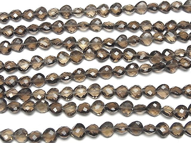 [Video] High Quality Smoky Quartz AAA- Vertical Hole Heart cut 8x8mm half or 1strand beads (aprx.6inch / 16cm)