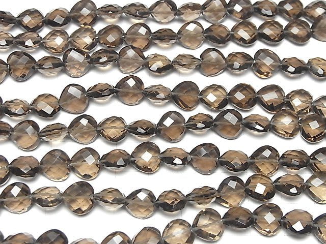 [Video] High Quality Smoky Quartz AAA- Vertical Hole Heart cut 10x10mm half or 1strand beads (aprx.6inch / 16cm)