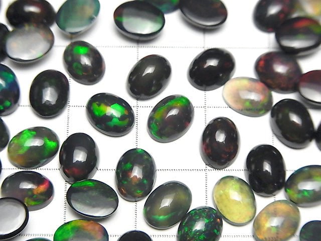 [Video]High Quality Black Opal AAA Oval Cabochon 8x6mm 2pcs