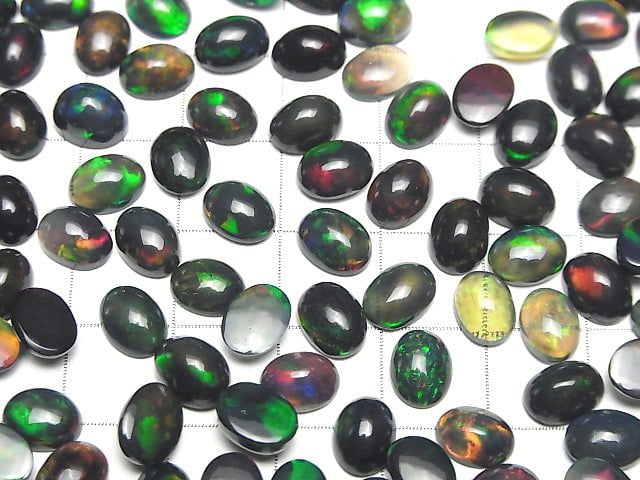 [Video]High Quality Black Opal AAA Oval Cabochon 8x6mm 2pcs