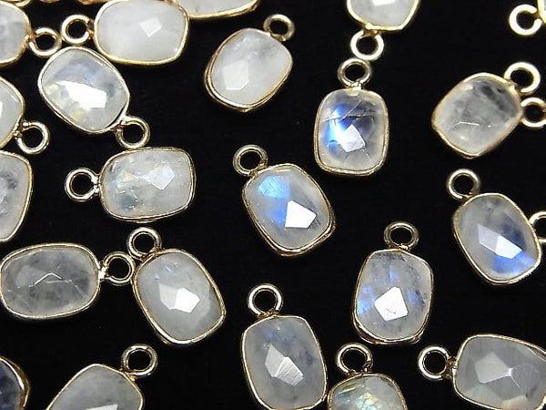 [Video] Rainbow Moonstone AA++ Bezel Setting Faceted Rectangle 9x7mm [One Side ] 18KGP 4pcs