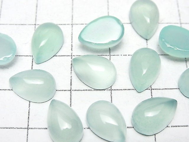 [Video] Sea Blue Chalcedony AAA Pear shape Cabochon 12x8mm 3pcs