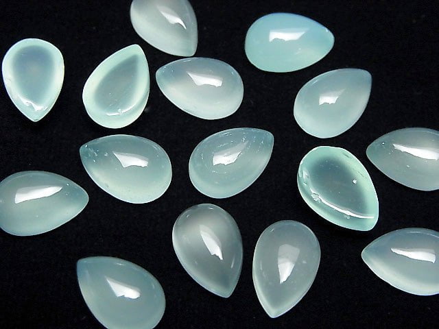 [Video] Sea Blue Chalcedony AAA Pear shape Cabochon 12x8mm 3pcs