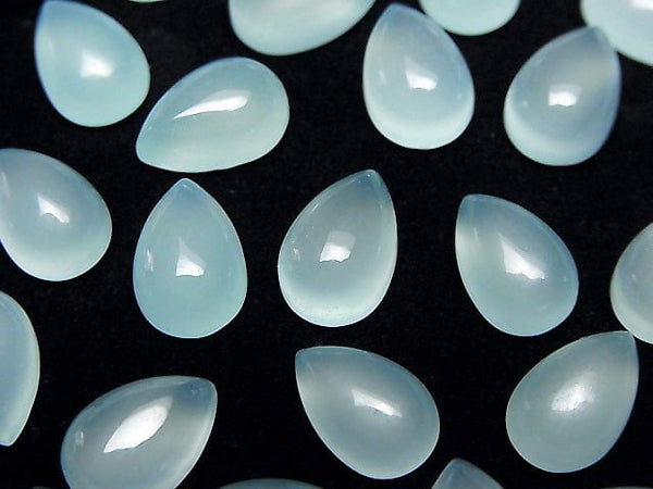 [Video] Sea Blue Chalcedony AAA Pear shape Cabochon 12x8mm 3pcs