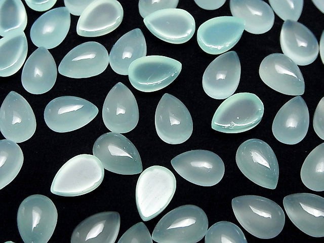 [Video] Sea Blue Chalcedony AAA Pear shape Cabochon 12x8mm 3pcs
