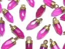 [Video]High Quality Fuchsia Pink Chalcedony AAA- Faceted Point Charm 12x5x5mm Gold Color 2pcs