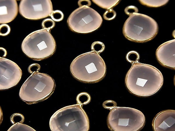 [Video]High Quality Pink Color Chalcedony AAA Bezel Setting Chestnut Shape 9x9mm 18KGP 3pcs