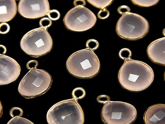 [Video]High Quality Pink Color Chalcedony AAA Bezel Setting Chestnut Shape 9x9mm 18KGP 3pcs