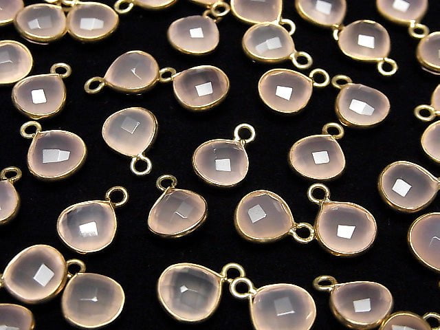 [Video]High Quality Pink Color Chalcedony AAA Bezel Setting Chestnut Shape 9x9mm 18KGP 3pcs