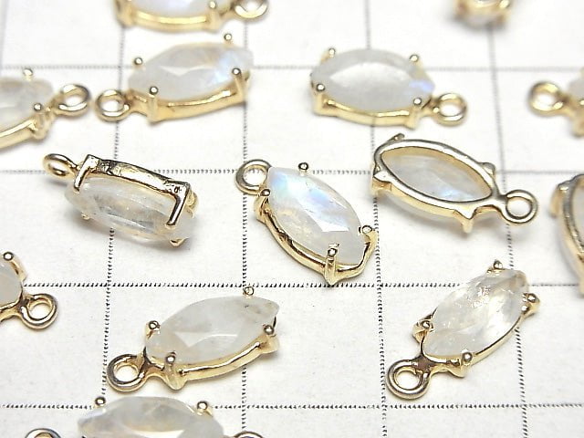 [Video]Rainbow Moonstone AAA- Bezel Setting Marquise Faceted 10x5mm 18KGP 2pcs