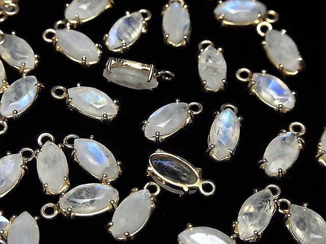 [Video]Rainbow Moonstone AAA- Bezel Setting Marquise Faceted 10x5mm 18KGP 2pcs