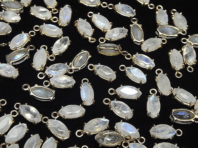 [Video]Rainbow Moonstone AAA- Bezel Setting Marquise Faceted 10x5mm 18KGP 2pcs