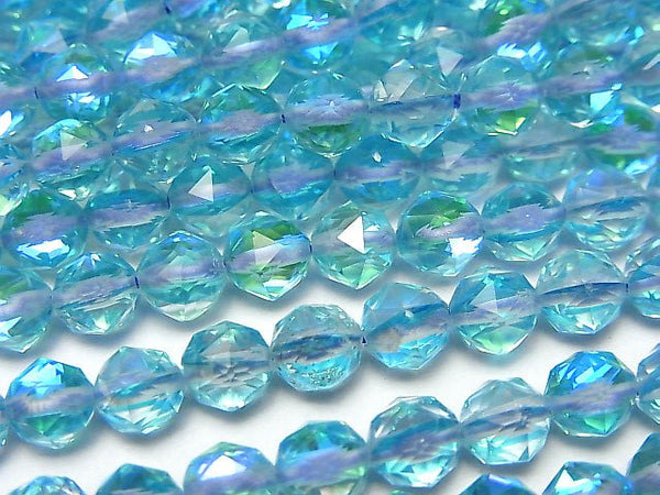 High Quality! 1strand $7.79! Aqua Blue Luna Flash #2 Star Faceted Round 6mm 1strand beads (aprx.15inch / 37cm)