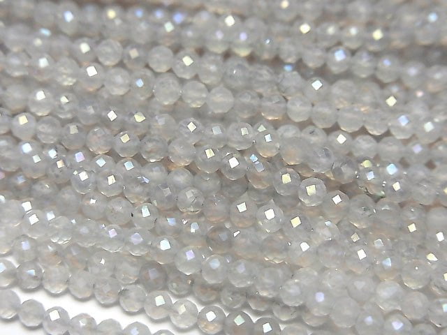 [Video]High Quality! Flash, Gray Onyx Faceted Round 2mm 1strand beads (aprx.15inch/38cm)