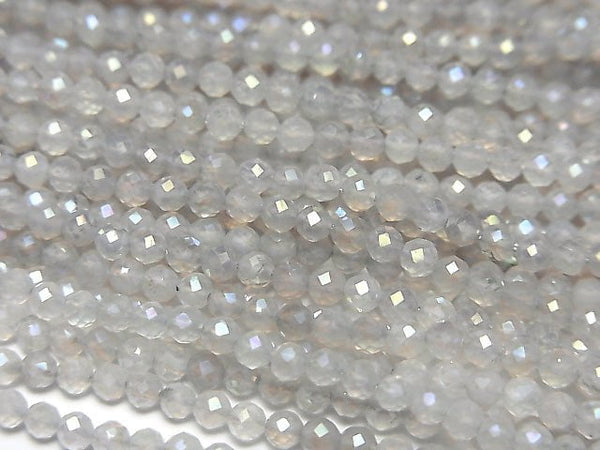 [Video]High Quality! Flash, Gray Onyx Faceted Round 2mm 1strand beads (aprx.15inch/38cm)