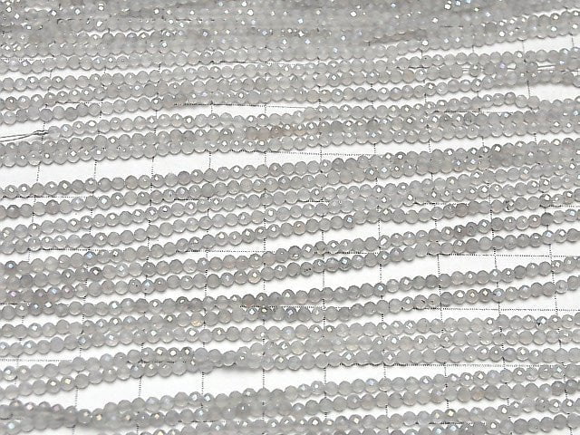 [Video]High Quality! Flash, Gray Onyx Faceted Round 2mm 1strand beads (aprx.15inch/38cm)