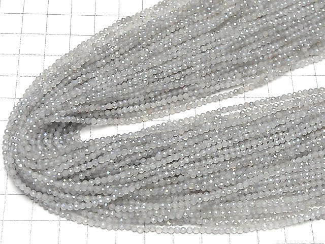 [Video]High Quality! Flash, Gray Onyx Faceted Round 2mm 1strand beads (aprx.15inch/38cm)