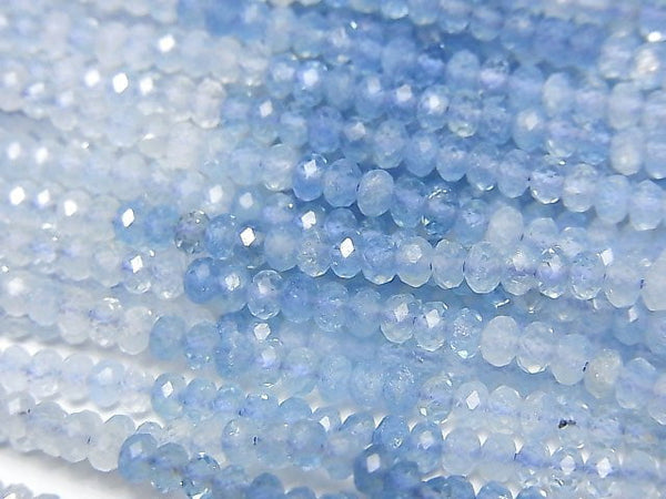 [Video] High Quality!  1strand $15.99! Aquamarine AA++ Faceted Button Roundel 3x3x2mm 1strand beads (aprx.15inch/38cm)