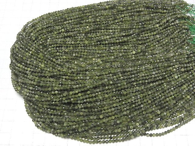 [Video]High Quality! Russian Nephrite Jade AA+ Faceted Round 3mm 1strand beads (aprx.15inch/36cm)