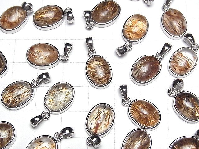 [Video] Mica in Quartz AAA- Oval Pendant 13~11mm SILVER925 1pc
