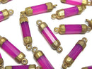 [Video]High Quality Fuchsia Pink Chalcedony AAA Faceted Tube [Both Side ] Gold Coating 2pcs