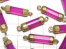 [Video]High Quality Fuchsia Pink Chalcedony AAA Faceted Tube [Both Side ] Gold Coating 2pcs