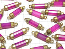 [Video]High Quality Fuchsia Pink Chalcedony AAA Faceted Tube [Both Side ] Gold Coating 2pcs
