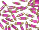 [Video]High Quality Fuchsia Pink Chalcedony AAA Faceted Tube [Both Side ] Gold Coating 2pcs