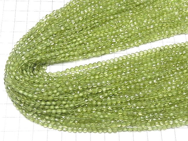 [Video]High Quality! Peridot AAA- Faceted Coin 4x4x2mm 1strand beads (aprx.15inch/36cm)