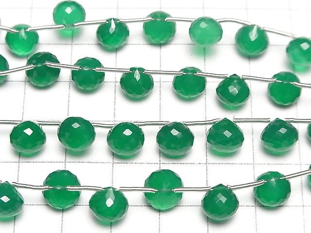 [Video] High Quality Green Onyx AAA Onion Faceted Briolette 7x7mm 1strand (8pcs)
