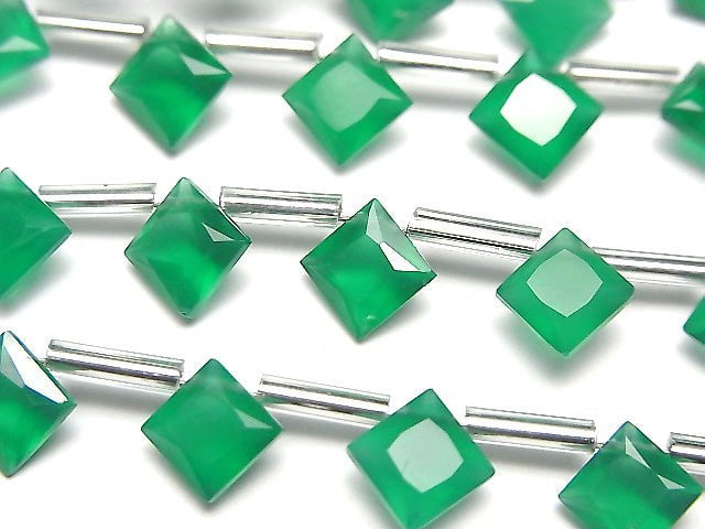 [Video] High Quality Green Onyx AAA Diamond Princess Cut 8x8mm 1strand (8pcs )