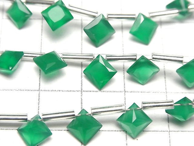 [Video] High Quality Green Onyx AAA Diamond Princess Cut 8x8mm 1strand (8pcs )