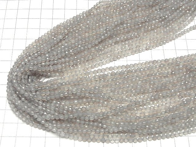 [Video] High Quality! Gray Onyx Faceted Round 3mm 1strand beads (aprx.15inch / 38cm)