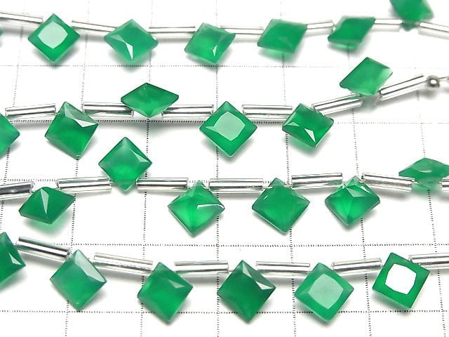 [Video] High Quality Green Onyx AAA Diamond Princess Cut 8x8mm 1strand (8pcs )