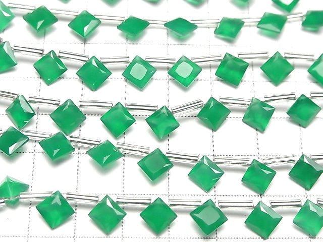 [Video] High Quality Green Onyx AAA Diamond Princess Cut 8x8mm 1strand (8pcs )