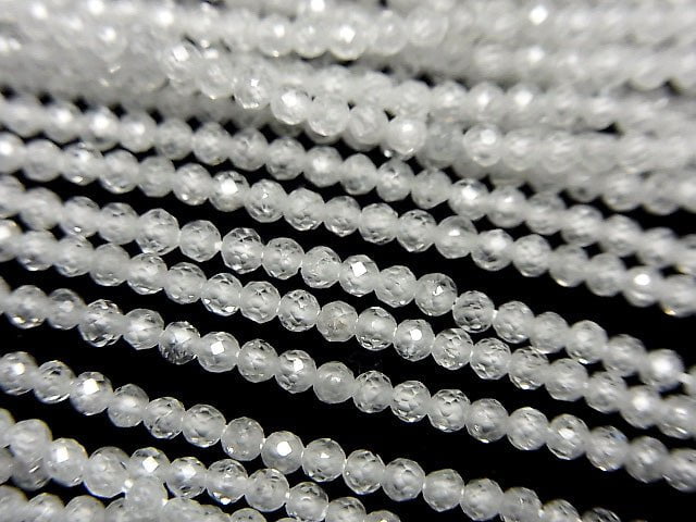[Video] High Quality! Natural White Zircon AA++ Faceted Round 2mm 1strand beads (aprx.15inch/37cm)