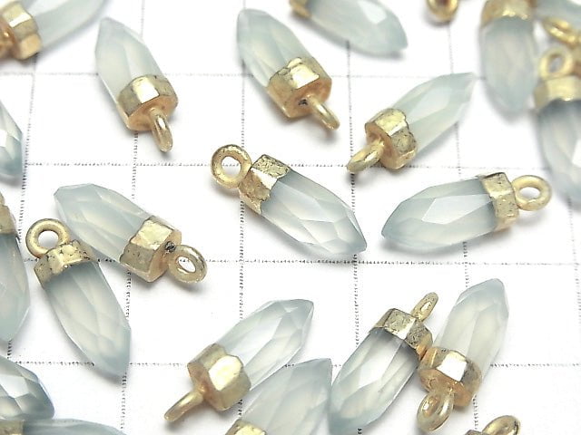 [Video]High Quality Sea Blue Chalcedony AAA- Faceted Point Charm 12x5x5mm Gold color 2pcs