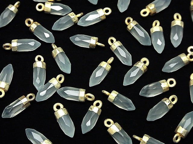 [Video]High Quality Sea Blue Chalcedony AAA- Faceted Point Charm 12x5x5mm Gold color 2pcs