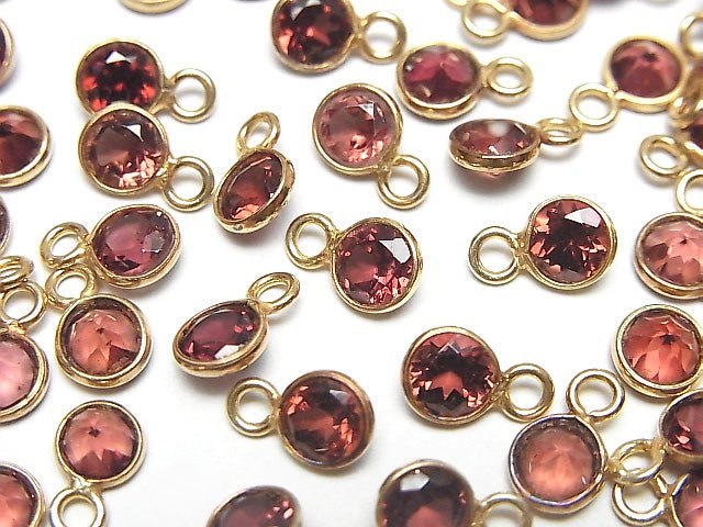 [Video]High Quality Pink Garnet AAA Bezel Setting Round Faceted 5x5mm 18KGP 5pcs