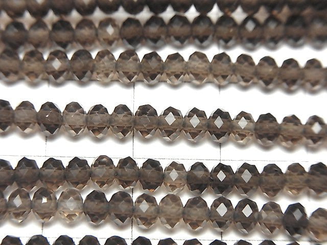 [Video] High Quality!  Smoky Quartz AAA Faceted Button Rondelle 4x4x3mm 1strand beads (aprx.15inch/38cm)