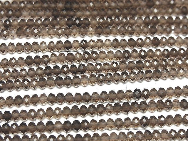 [Video] High Quality!  Smoky Quartz AAA Faceted Button Rondelle 4x4x3mm 1strand beads (aprx.15inch/38cm)